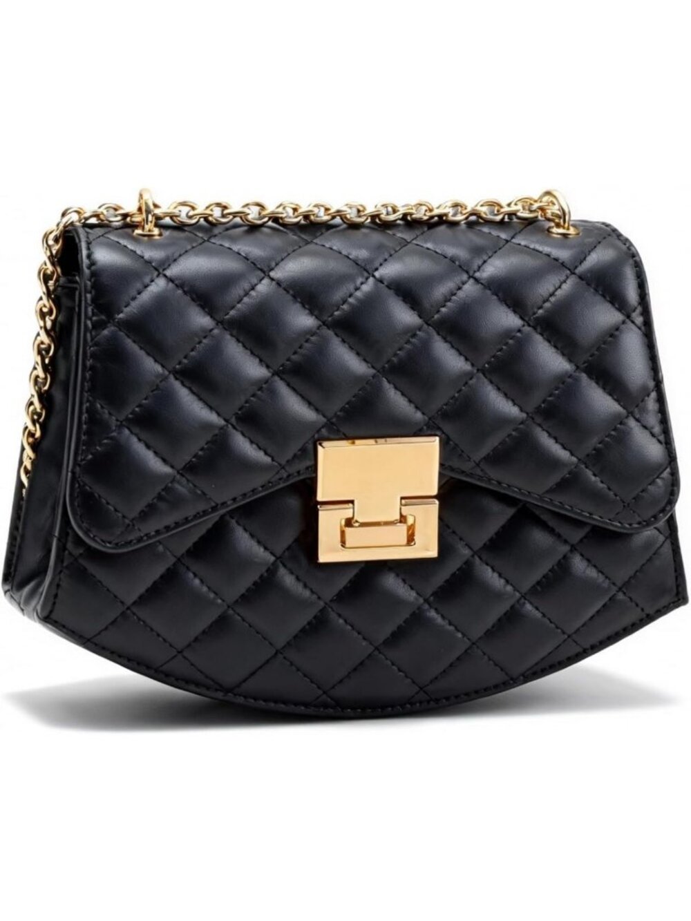 Chic Vegan Leather Quilted Crossbody Bag with Gold Chain Strap for Women